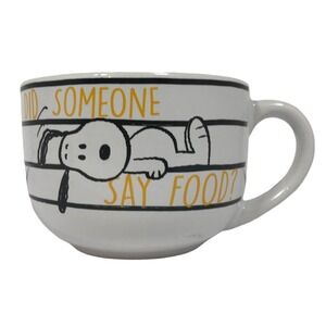 Peanuts Snoopy Did Someone Say Food Ceramic Soup Mug 24oz Silver Buffalo White